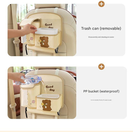 Car Seat Back Organizer with Practical design-Multi-Pocket Storage for Tissues and Gadgets-Cute bear(Beige)