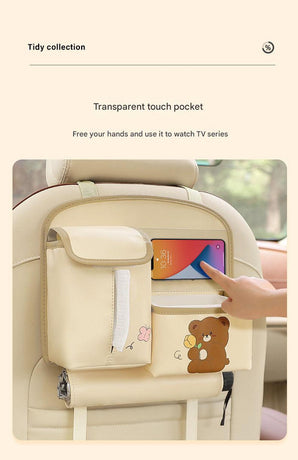 Car Seat Back Organizer with Practical design-Multi-Pocket Storage for Tissues and Gadgets-Cute bear(Pink)