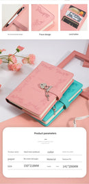 Heart Lock Diary with Key - Vintage Style Journal, Red PU Leather, Secure and Elegant