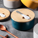 White Nordic Ceramic Butter Dish with Knife - Airtight Cheese Container with Bamboo Lid, Kitchen Storage