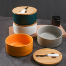 Yellow Nordic Ceramic Butter Dish with Knife - Airtight Cheese Container with Bamboo Lid, Kitchen Storage