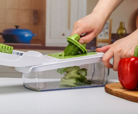 18-Piece Multi-Function Vegetable Chopper, Rotary Grater, Spiralizer and Slicer for Home Kitchen (White and green)