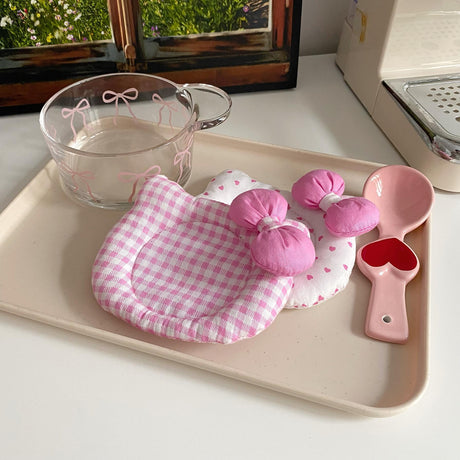 Korean INS Kitty Quilt Insulation Pad, Cute Fabric Kitchen Mat, Desktop Decoration (Red)
