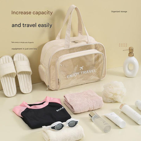 Waterproof beach bag with wet and dry separation, gym and swim storage bag, toiletries and cosmetic bag for swimsuits and goggles (Gray has no shoe compartment)