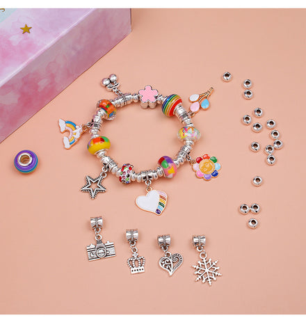 Unicorn DIY Beaded Bracelet Kit for Kids - Purple Crystal Beads and Charms Jewelry Set with Gift Box