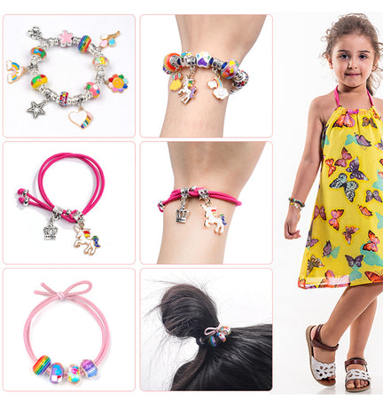 Unicorn DIY Beaded Bracelet Kit for Kids - Blue Crystal Beads and Charms Jewelry Set with Gift Box