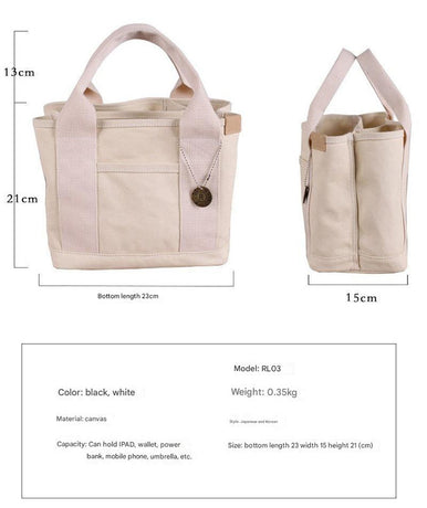 Dark gray Canvas Lunch Tote Bag - Stylish Handbag with Multiple Compartments for Women