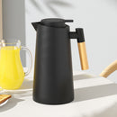 1000ml Black thermos bottle with wooden handle, double-layer glass liner coffee pot, suitable for hot and cold drinks
