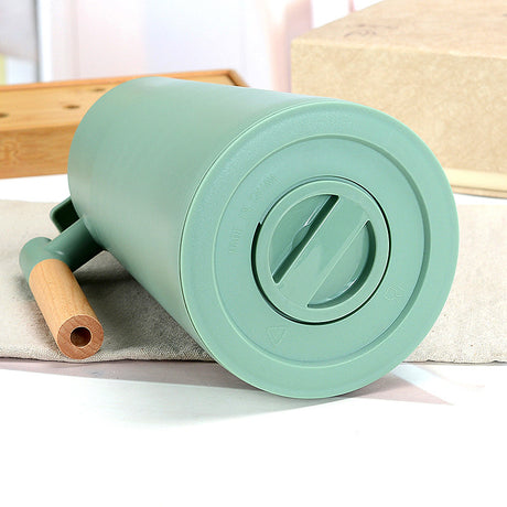 1000ml Red thermos bottle with wooden handle, double-layer glass liner coffee pot, suitable for hot and cold drinks