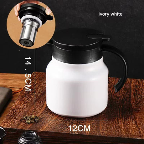 White 316 Stainless Steel Stewing Tea Kettle with Wooden Handle - Insulated Tea and Coffee Kettle with Infuser for Home and Office
