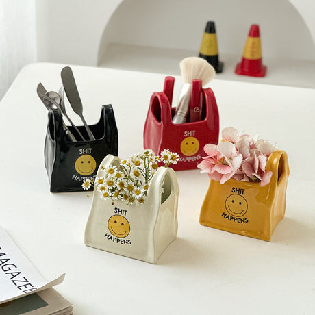 White Ceramic Desktop Organizer - Cute Hand Shaped Pencil Holder and Makeup Brush Storage for Home and Office