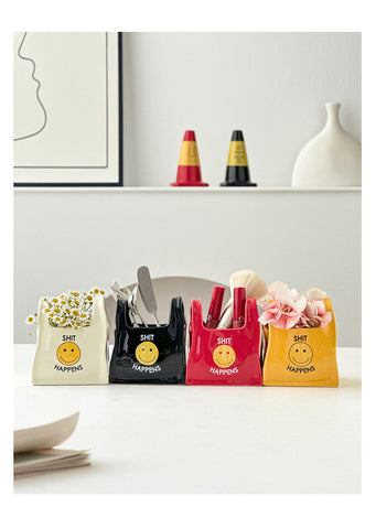 Yellow Ceramic Desktop Organizer - Cute Hand Shaped Pencil Holder and Makeup Brush Storage for Home and Office