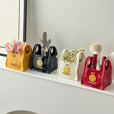 Black Ceramic Desktop Organizer - Cute Hand Shaped Pencil Holder and Makeup Brush Storage for Home and Office