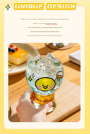 Mini Cartoon Glass Tumbler 400ml,Cute Beer and Juice Cup for Cold Drinks(Yellow duck)