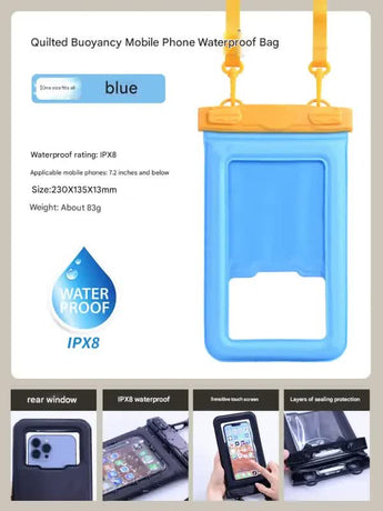 IPX8 Waterproof Phone Pouch with Inflatable Floating Layer,Touchscreen Dry Bag for Swimming(blue)