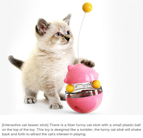 Cat Teaser Cup Toy, Interactive Treat Dispensing Ball with Wand (Red)