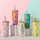 304 Stainless Steel Insulated Tumbler,Cartoon Design Portable Straw Cup for Home and Office(yellow)