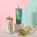 304 Stainless Steel Insulated Tumbler,Cartoon Design Portable Straw Cup for Home and Office(Lake blue)