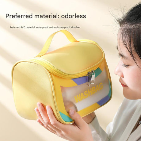 PVC Transparent Cosmetic Bag,Waterproof Portable Travel Organizer with Handle(Pink)
