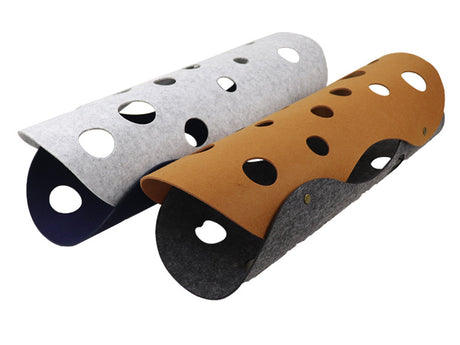 DIY Felt Cat Tunnel - Foldable Egg Roll-Shaped Pet Toy with Multiple Holes(Brown+Yellow)
