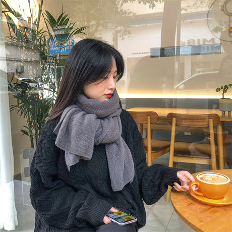 Dark gray Imitation Cashmere Solid Scarf - Warm Winter Shawl for Men and Women