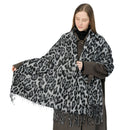 Stylish Animal Print Scarf - Warm Fall/Winter Shawl with Tassels, Imitation Cashmere(Light brown)