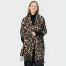 Stylish Animal Print Scarf - Warm Fall/Winter Shawl with Tassels, Imitation Cashmere(Blue-yellow)