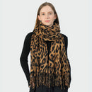 Stylish Animal Print Scarf - Warm Fall/Winter Shawl with Tassels, Imitation Cashmere(Wine red)