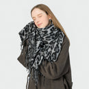 Stylish Animal Print Scarf - Warm Fall/Winter Shawl with Tassels, Imitation Cashmere(Wine red)