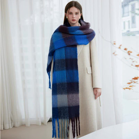 Winter Luxe Warm Oversized Scarf-Cozy Thick Plaid Wrap, European Chic Style(Pink plaid)