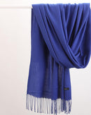 Luxe Soft Imitation Cashmere Scarf - Warm Solid Tone Shawl with Elegant Fringe(Royal blue)