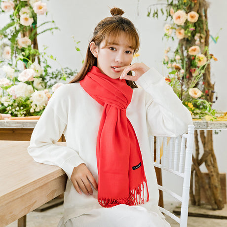 Luxe Soft Imitation Cashmere Scarf - Warm Solid Tone Shawl with Elegant Fringe(Royal blue)
