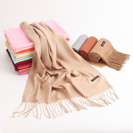 Luxe Soft Imitation Cashmere Scarf - Warm Solid Tone Shawl with Elegant Fringe(Navy blue)