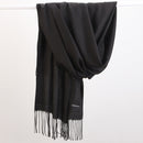 Luxe Soft Imitation Cashmere Scarf - Warm Solid Tone Shawl with Elegant Fringe(Pure black)