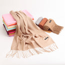 Luxe Soft Imitation Cashmere Scarf - Warm Solid Tone Shawl with Elegant Fringe(Pure black)