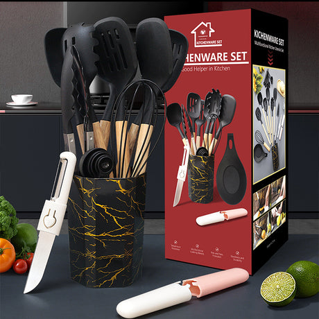 Gray 12-Piece Silicone Cooking Utensil Set - Non-Stick Food-Grade Kitchen Tools with Holder