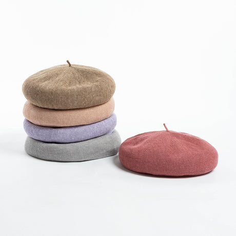 Gray-blue Linen Knit Beret - Classic Soft and Stylish Headwear