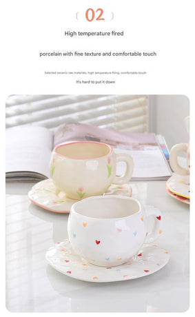 Hand-Painted Ceramic Coffee Cup and Saucer Set - Vintage Afternoon Tea(Red small floral branches)