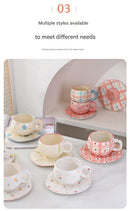 Hand-Painted Ceramic Coffee Cup and Saucer Set - Vintage Afternoon Tea(Red small floral branches)