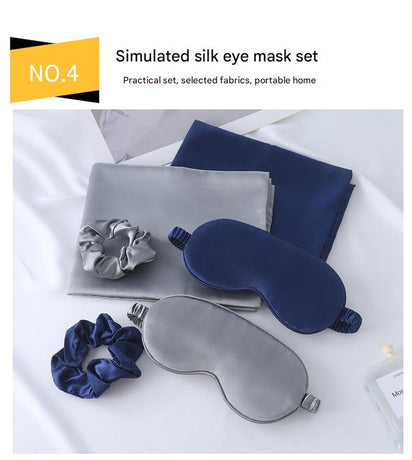 Luxury Satin Sleep Mask Gift Set,4-Piece with Pillowcase and Hair Accessories(Violet)