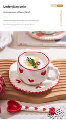 Hand-Painted Ceramic Coffee Mug and Saucer Set - Whimsical Afternoon Tea Cup with Spoon(Blue sky and white clouds)