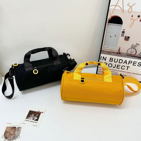 Waterproof Oxford Cylindrical Travel Bag - Large Capacity Handbag with Shoulder Strap(Black)