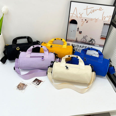 Waterproof Oxford Cylindrical Travel Bag - Large Capacity Handbag with Shoulder Strap(Peach)
