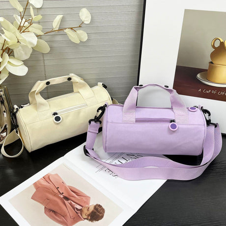 Waterproof Oxford Cylindrical Travel Bag - Large Capacity Handbag with Shoulder Strap(Light Purple)