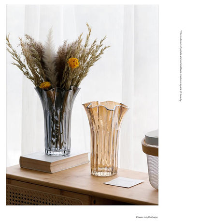 Nordic-Style Glass Vase - Elegant Fluted Flower Vase for Home Decor(Pink)
