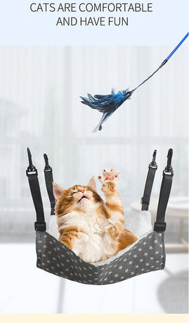 Cat Cage Hammock - Adjustable Double-Sided Pet Swing Bed with Hooks(Gray check)