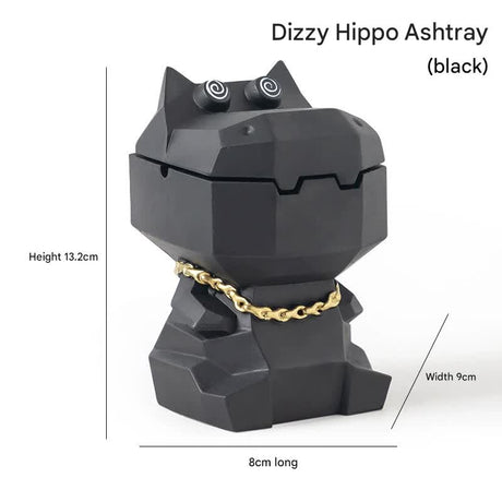 Hippo Ashtray with Lid - Stylish Geometric Decor for Home and Office(Black)