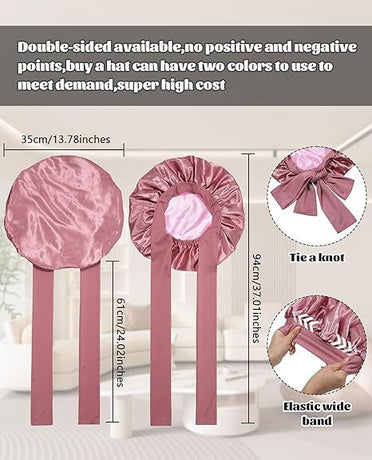 Luxury Double-Sided Satin Bonnet with Elastic Band(Khaki + beige lining)