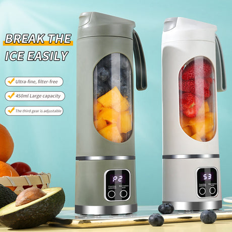 Portable Electric Juicer Blender - 450ml USB Rechargeable Smoothie Maker with 12 Blades(Purple)