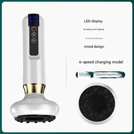 Rechargeable 6-Level Electric Cupping & Gua Sha Massager with LED Display & Magnetic Therapy Head(white)